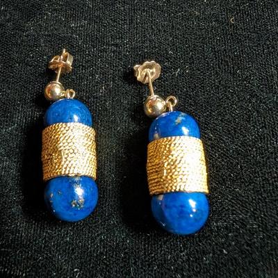 14K Gold Wrapped Lapis Dangle Earrings