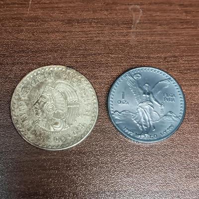 1947 CINCO PESOS .900 SILVER & 1992 MEXICO .999 PLATA PURA COIN