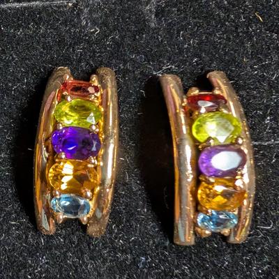 14K Multi Stone Crescent Earrings