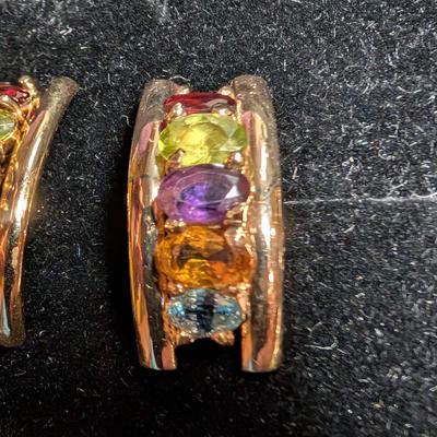 14K Multi Stone Crescent Earrings