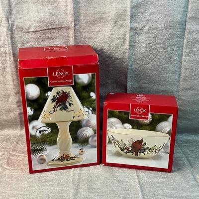 Lot A 522 Lenox Winter Greetings Bowl & Candle Lamp NEW