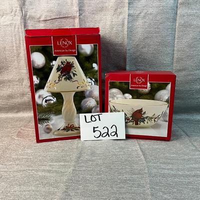 Lot A 522 Lenox Winter Greetings Bowl & Candle Lamp NEW