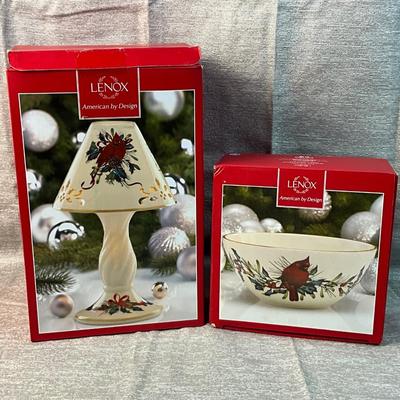 Lot A 522 Lenox Winter Greetings Bowl & Candle Lamp NEW