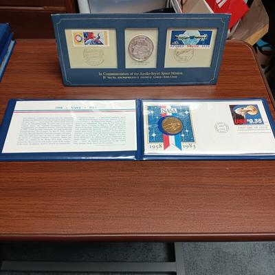 1975 STERLING SILVER PROOF "PARTNERS IN SPACE" & GOLD-TONE NASA 25TH ANNIVERSARY MEDAL