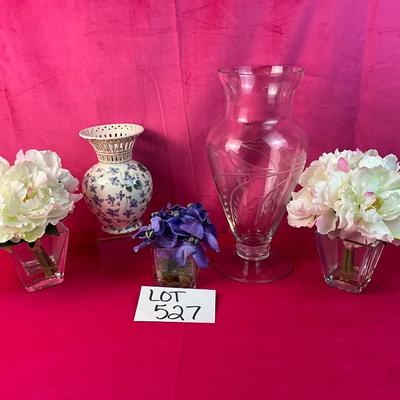 Lot 527 Beautiful Floral Glass & Crystal Vase Lot