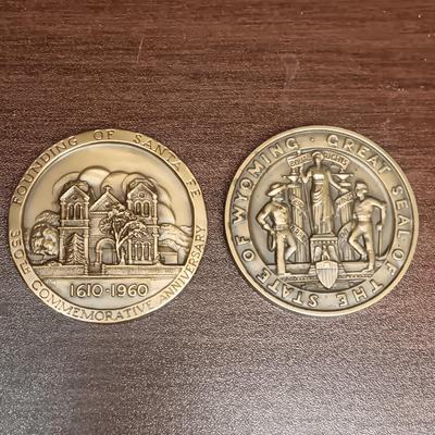 FOUNDING OF SANTA FE & GREAT SEAL OF WYOMING BRONZE MEDALS