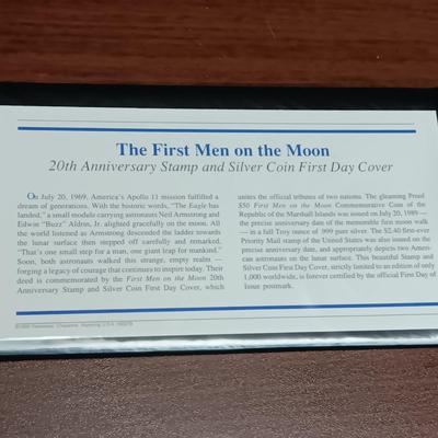 .999 SILVER "FIRST MEN ON THE MOON" $50 DOLLAR COIN AND FIRST DAY ISSUE