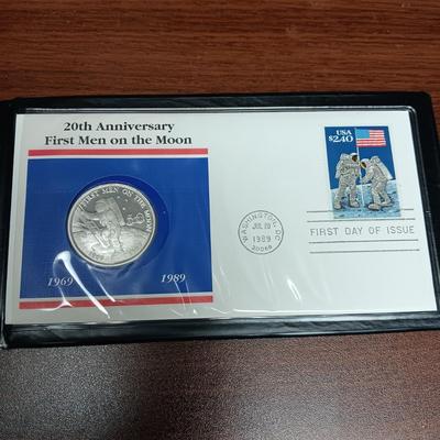 .999 SILVER "FIRST MEN ON THE MOON" $50 DOLLAR COIN AND FIRST DAY ISSUE