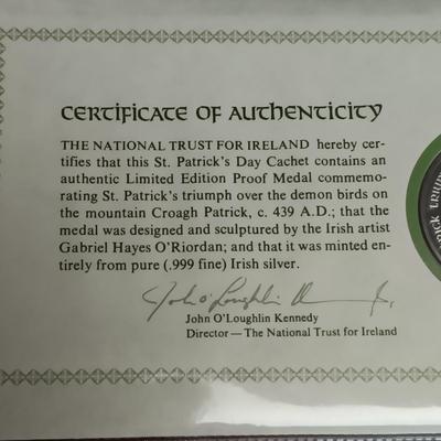 .999 IRISH SILVER ST PATRICK'S DAY MEDAL AND CACHET