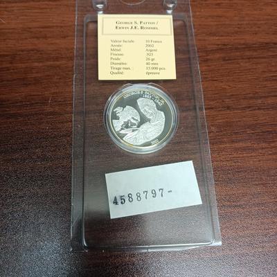 .925 SILVER PATTON/ROMMEL 10 FRANCS COIN