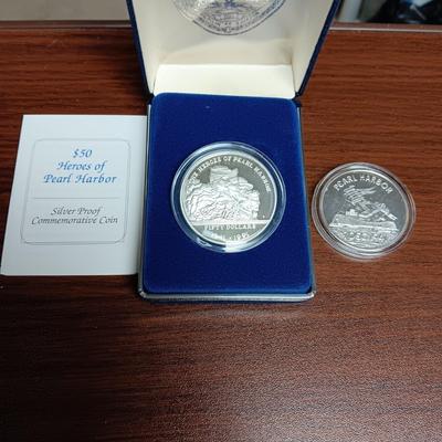 HEROES OF PEARL HARBOR $50 DOLLAR SILVER PROOF & .999 SILVER USS ARIZONA COIN
