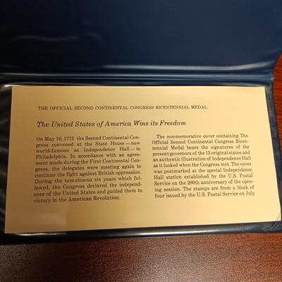 STERLING SILVER PROOF "THE OFFICIAL SECOND CONTINENTAL CONGRESS BICENTENNIAL MEDAL"