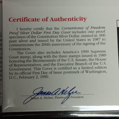 CORNERSTONES OF FREEDOM PROOF SILVER DOLLAR FIRST DAY COVER