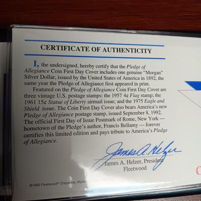 PLEDGE OF ALLEGIANCE MORGAN SILVER DOLLAR FIRST DAY COVER & THE LIBERTY HALF DOLLAR FIRST DAY OF ISSUE