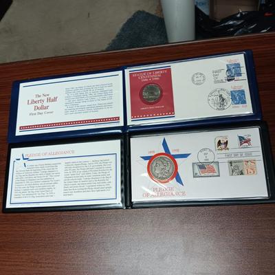 PLEDGE OF ALLEGIANCE MORGAN SILVER DOLLAR FIRST DAY COVER & THE LIBERTY HALF DOLLAR FIRST DAY OF ISSUE