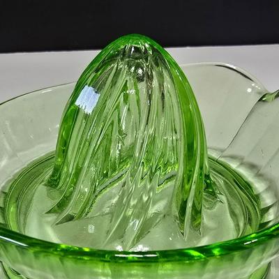 Vintage depression glass juice reamer and serving tray