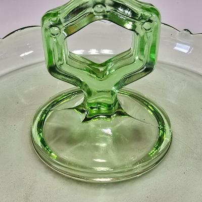 Vintage depression glass juice reamer and serving tray