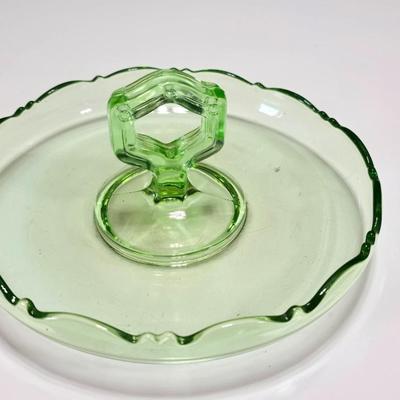 Vintage depression glass juice reamer and serving tray