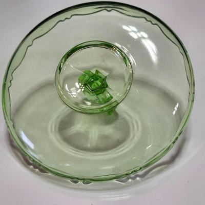 Vintage depression glass juice reamer and serving tray