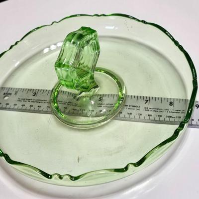 Vintage depression glass juice reamer and serving tray