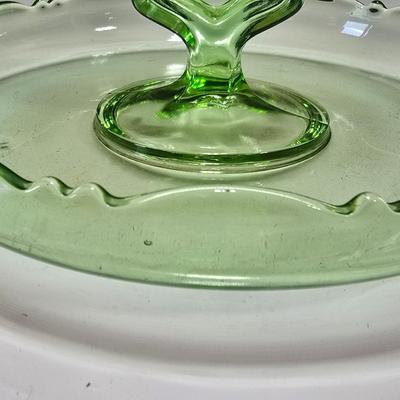 Vintage depression glass juice reamer and serving tray