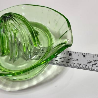 Vintage depression glass juice reamer and serving tray