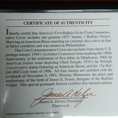 AMERICA'S FIRST BUFFALO NICKEL COMMEMORATIVE COVER & WESTERN FIRST DAY OF ISSUE