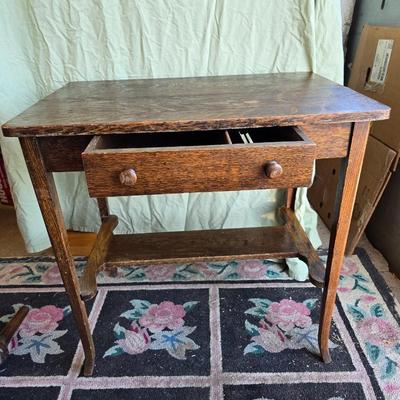 Antique early era Oak Desk / Hallway Table with center drawer