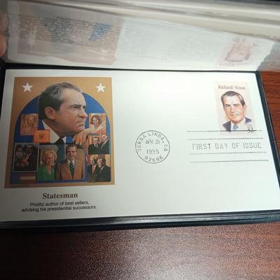 PAST PRESIDENTS FIRST DAY OF ISSUE AND PROOF .900 SILVER DOLLAR, 1964 SILVER HALF DOLLAR AND A GEORGE BUSH MEDAL