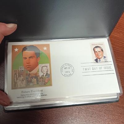 PAST PRESIDENTS FIRST DAY OF ISSUE AND PROOF .900 SILVER DOLLAR, 1964 SILVER HALF DOLLAR AND A GEORGE BUSH MEDAL