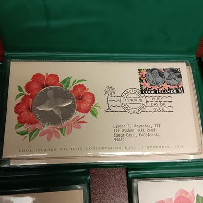 3 COOK ISLANDS FIRST DAY OF ISSUE WITH $5 DOLLAR COINS