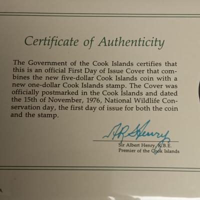 3 COOK ISLANDS FIRST DAY OF ISSUE WITH $5 DOLLAR COINS