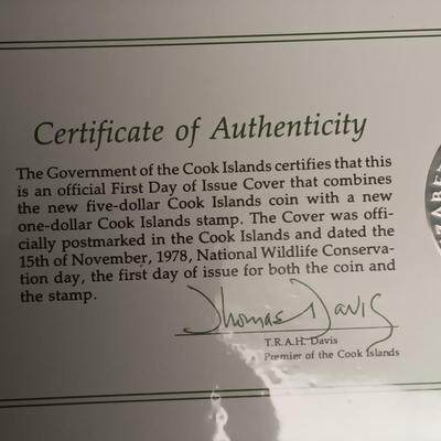 3 COOK ISLANDS FIRST DAY OF ISSUE WITH $5 DOLLAR COINS