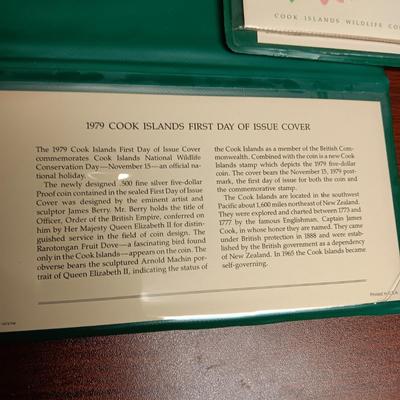 3 COOK ISLANDS FIRST DAY OF ISSUE WITH $5 DOLLAR COINS