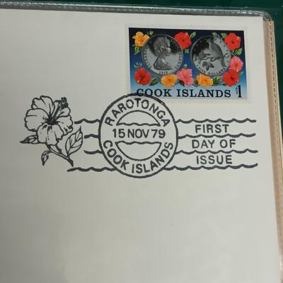 3 COOK ISLANDS FIRST DAY OF ISSUE WITH $5 DOLLAR COINS