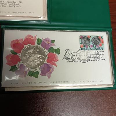 3 COOK ISLANDS FIRST DAY OF ISSUE WITH $5 DOLLAR COINS