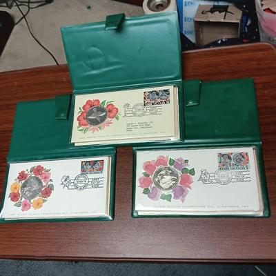 3 COOK ISLANDS FIRST DAY OF ISSUE WITH $5 DOLLAR COINS