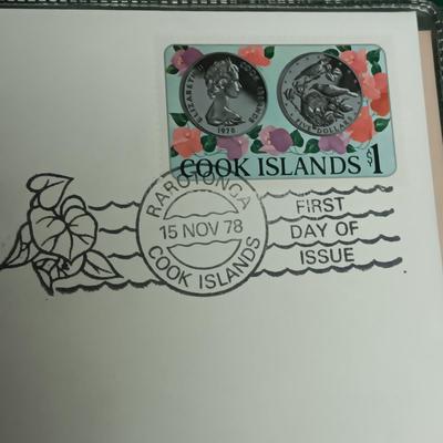 3 COOK ISLANDS FIRST DAY OF ISSUE WITH $5 DOLLAR COINS