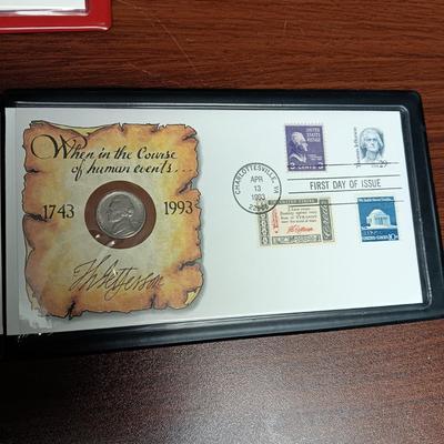 MOUNT RUSHMORE, ABRAHAM LINCOLN, JEFFERSON NICKEL AND MORE FIRST DAY ISSUE WITH COINS AND MEDALS