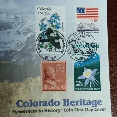 COLORADO HERITAGE QUARTERS 1 STRUCK AT PA MINT AND 1 AT DENVER MINT PLUS CENTENNIAL STATE 1921 MORGAN SILVER DOLLAR