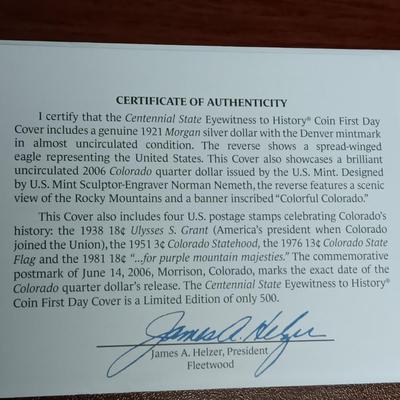 COLORADO HERITAGE QUARTERS 1 STRUCK AT PA MINT AND 1 AT DENVER MINT PLUS CENTENNIAL STATE 1921 MORGAN SILVER DOLLAR