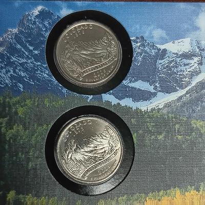 COLORADO HERITAGE QUARTERS 1 STRUCK AT PA MINT AND 1 AT DENVER MINT PLUS CENTENNIAL STATE 1921 MORGAN SILVER DOLLAR