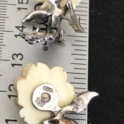 Germany Sterling Silver Celluloid Clip on Earrings