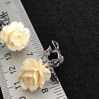 Germany Sterling Silver Celluloid Clip on Earrings