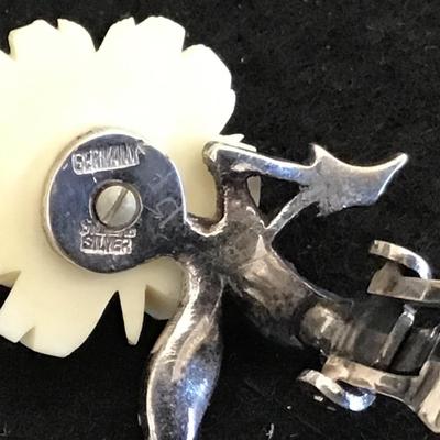 Germany Sterling Silver Celluloid Clip on Earrings