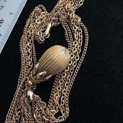 Vintage Multi Strand Gold Tone Acorn/Ornate Necklace
