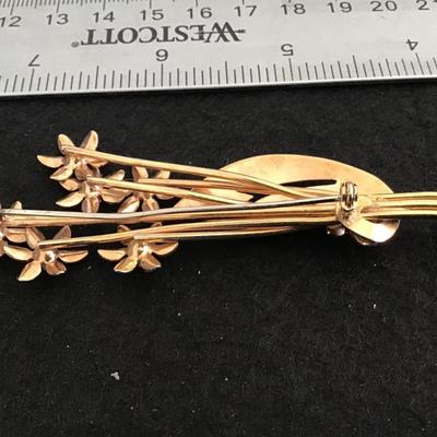 Large Gold Tone Green Rhinestone Brooch