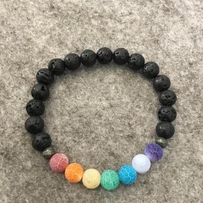 Multicolored and volcanic rock stretch bracelet