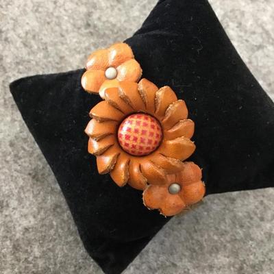 Boho Leather flower snap bracelet