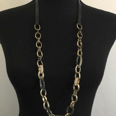 Cute Ann Taylor, full leather, gold tone, chain-link rhinestone fashion necklace